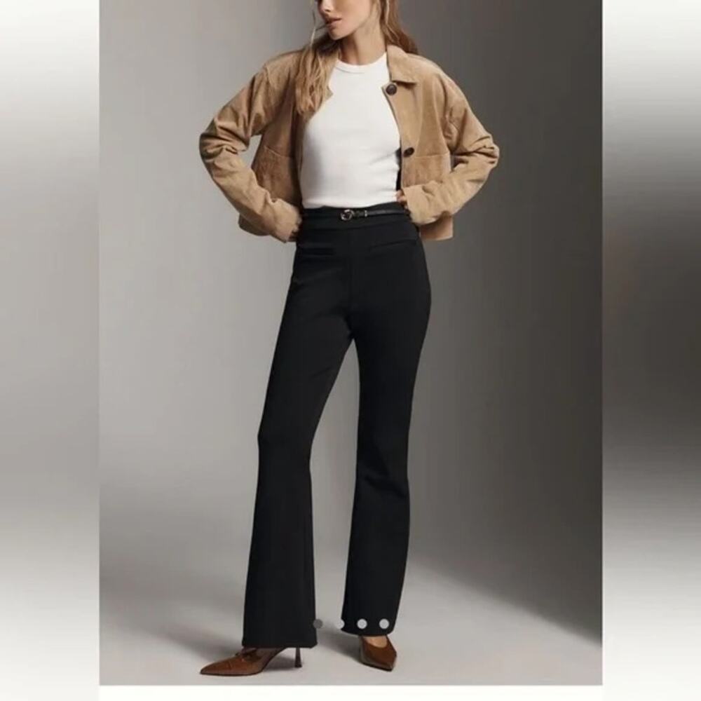 Anthropologie High Rise Flare Knit Stretch Pants Black Small